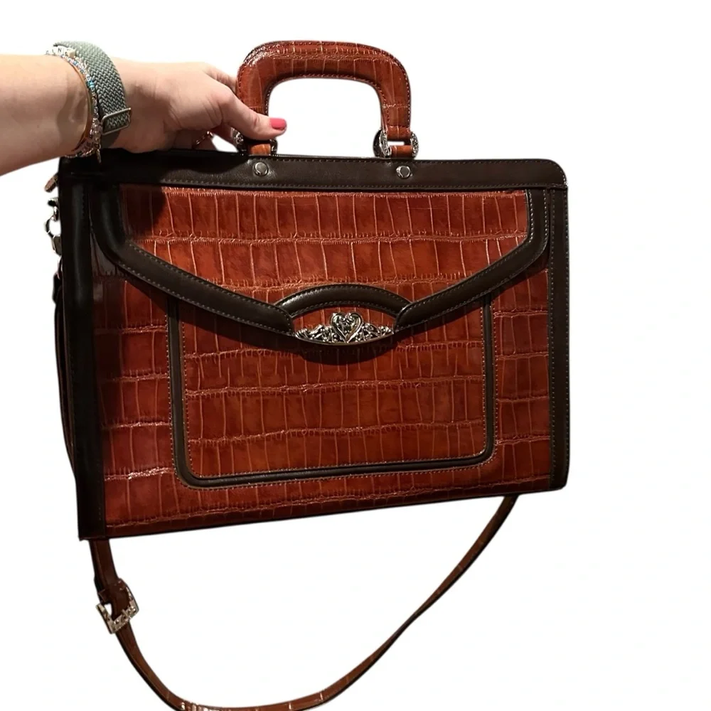NWT Vintage Brighton Brown Croc Embossed Attaché Briefcase